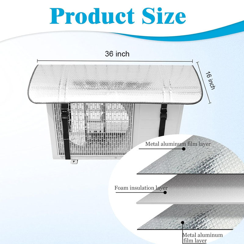 Aluminum outdoor AC unit protector with straps, designed to shield air conditioning units from weather and debris.