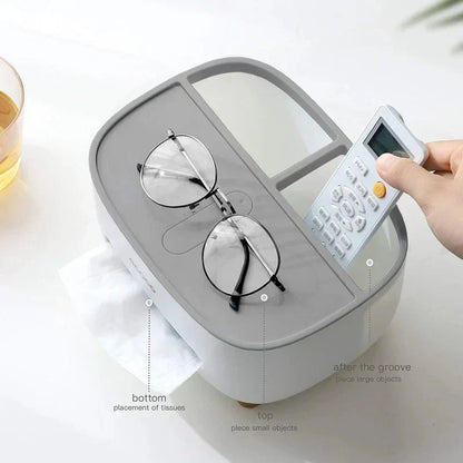 Multi-functional tissue box organizer by Ecoco from fusiongadgetspk, featuring a sleek design with multiple compartments for tissue and accessories.