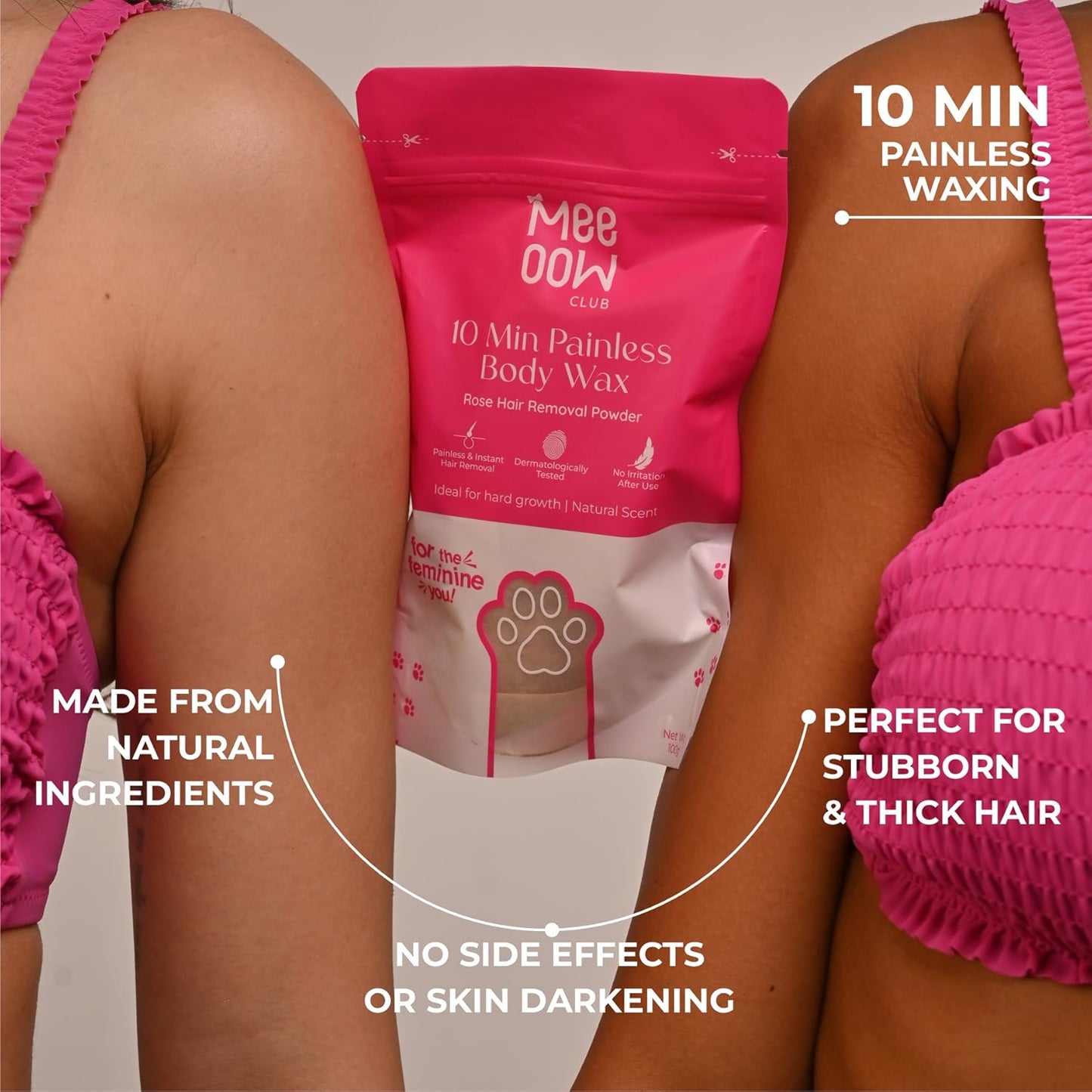 Fusiongadgetspk Painless Meow Body Hair Removal Wax Powder in a container, designed for easy hair removal and smooth skin.