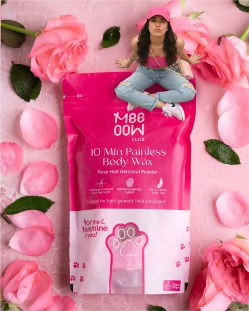 Fusiongadgetspk Meow Body Hair Removal Wax Powder for painless and effective hair removal, shown in a close-up image.